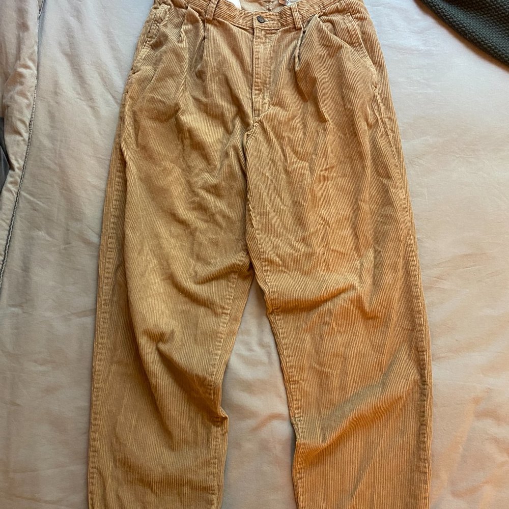 Old Navy wide wale tan/beige Corduroy pleated pants Mens 34x32